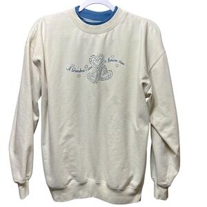 Vintage Grandma Love Forever True Rhinestone Heart Sweatshirt Cream Large